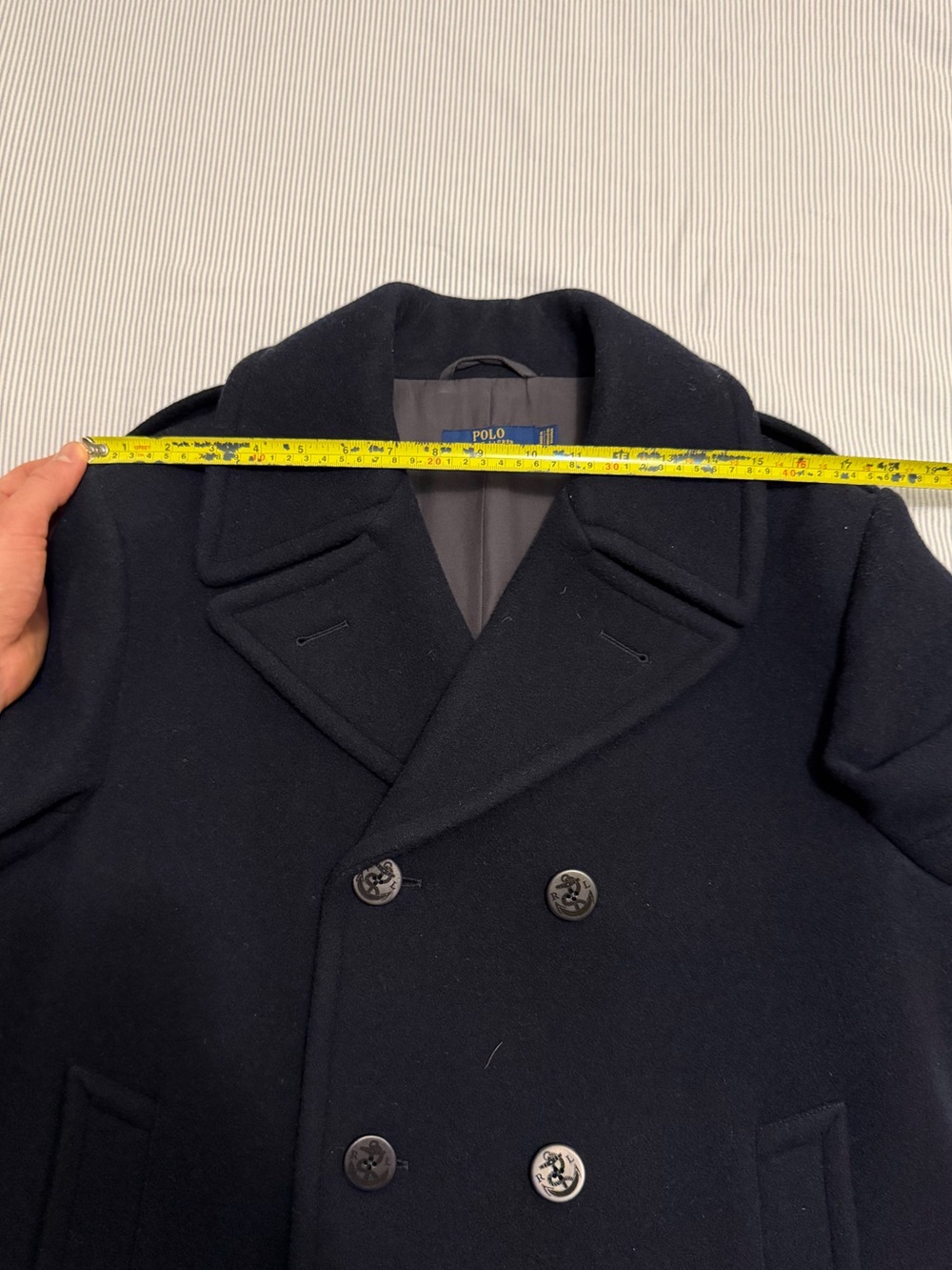 Polo Ralph Lauren Polo Wool-Blend Melton Peacoat Jacket Men’s 42L Navy Blue - Picture 13 of 16